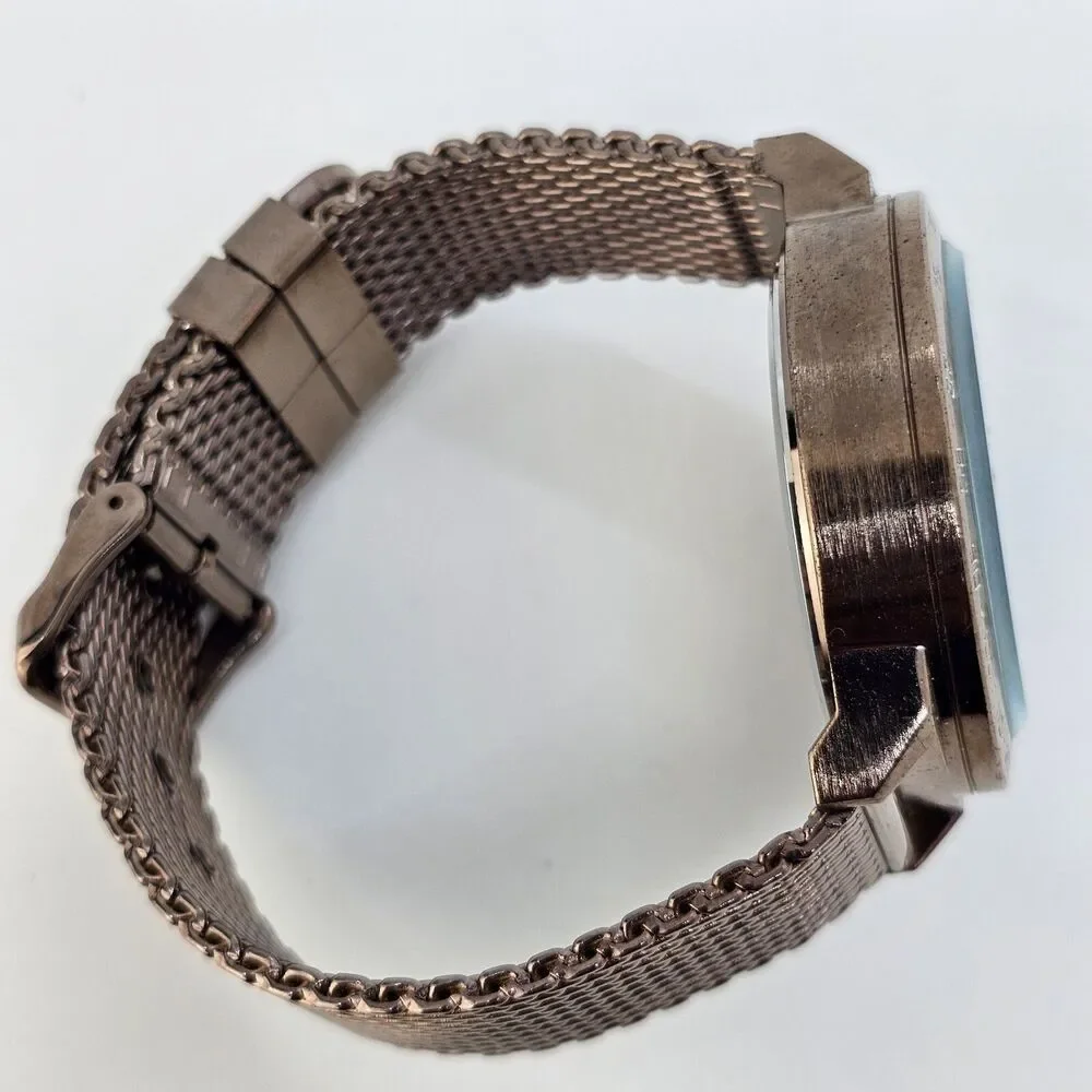 KONIGSWERK Men's Watch 45MM Large Case Black Dial‎ Brown Mesh Bands New Battery